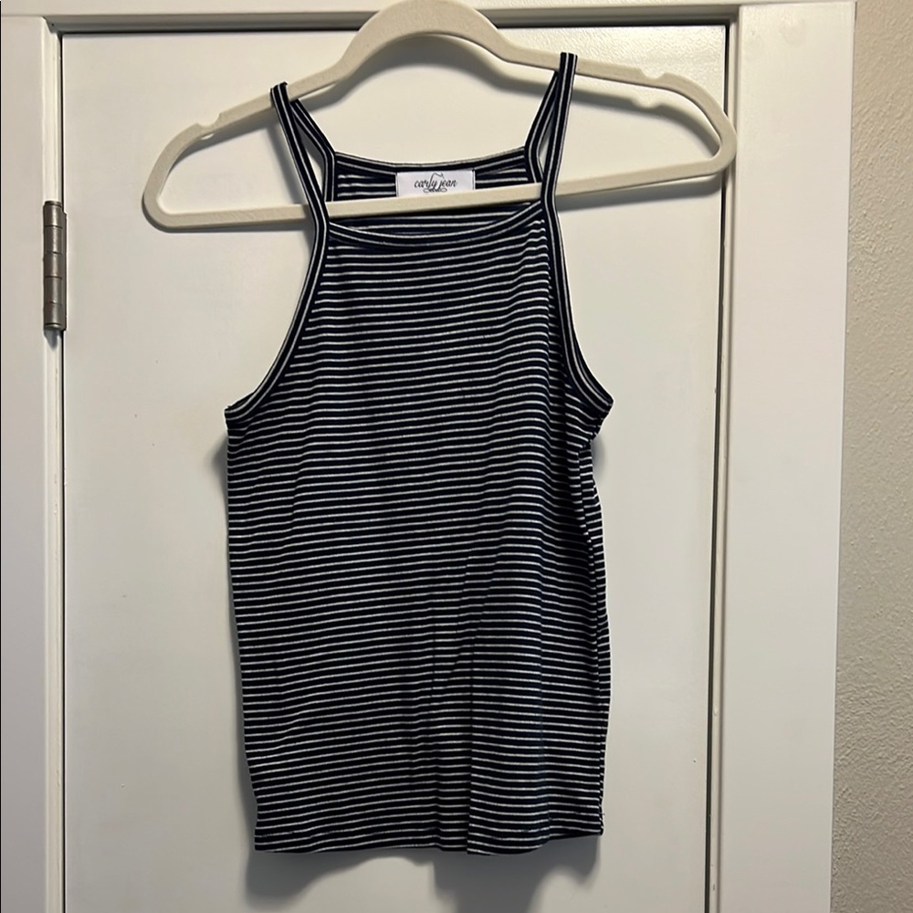 Carly Jean Los Angeles Black and White Fitted Sleeveless Tank Top